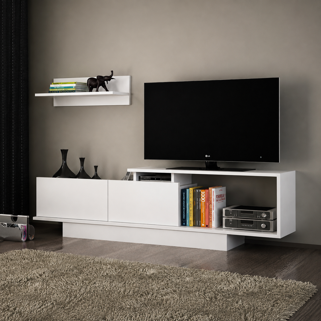 Aster TV Unit with Wall Shelves White