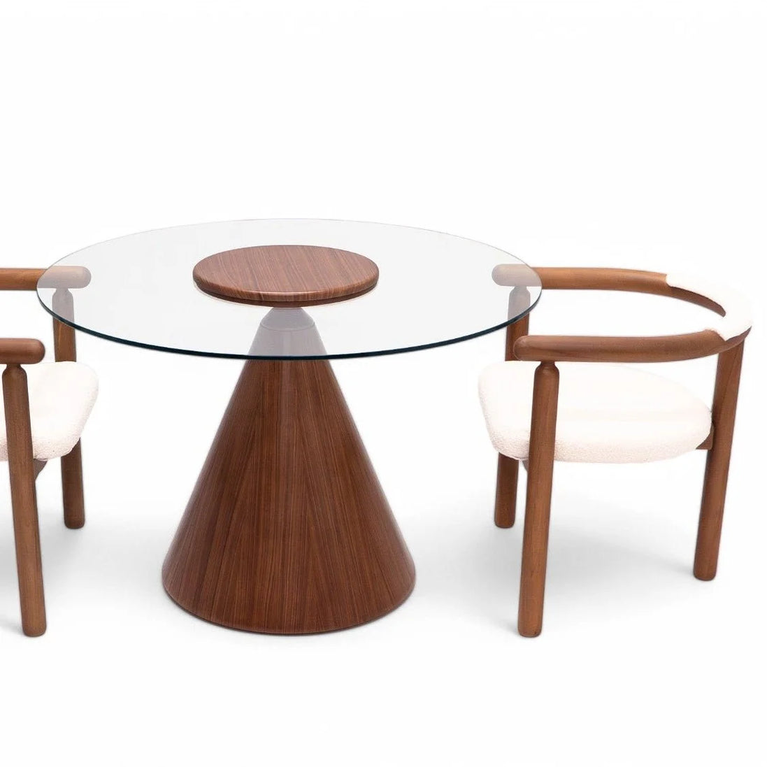 094 Round Walnut Glass Top Dining Table