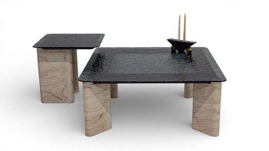 807 - 808 Travertine Smoked Coffee Table Set