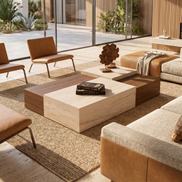 187 Walnut Travertine Coffee Table Set