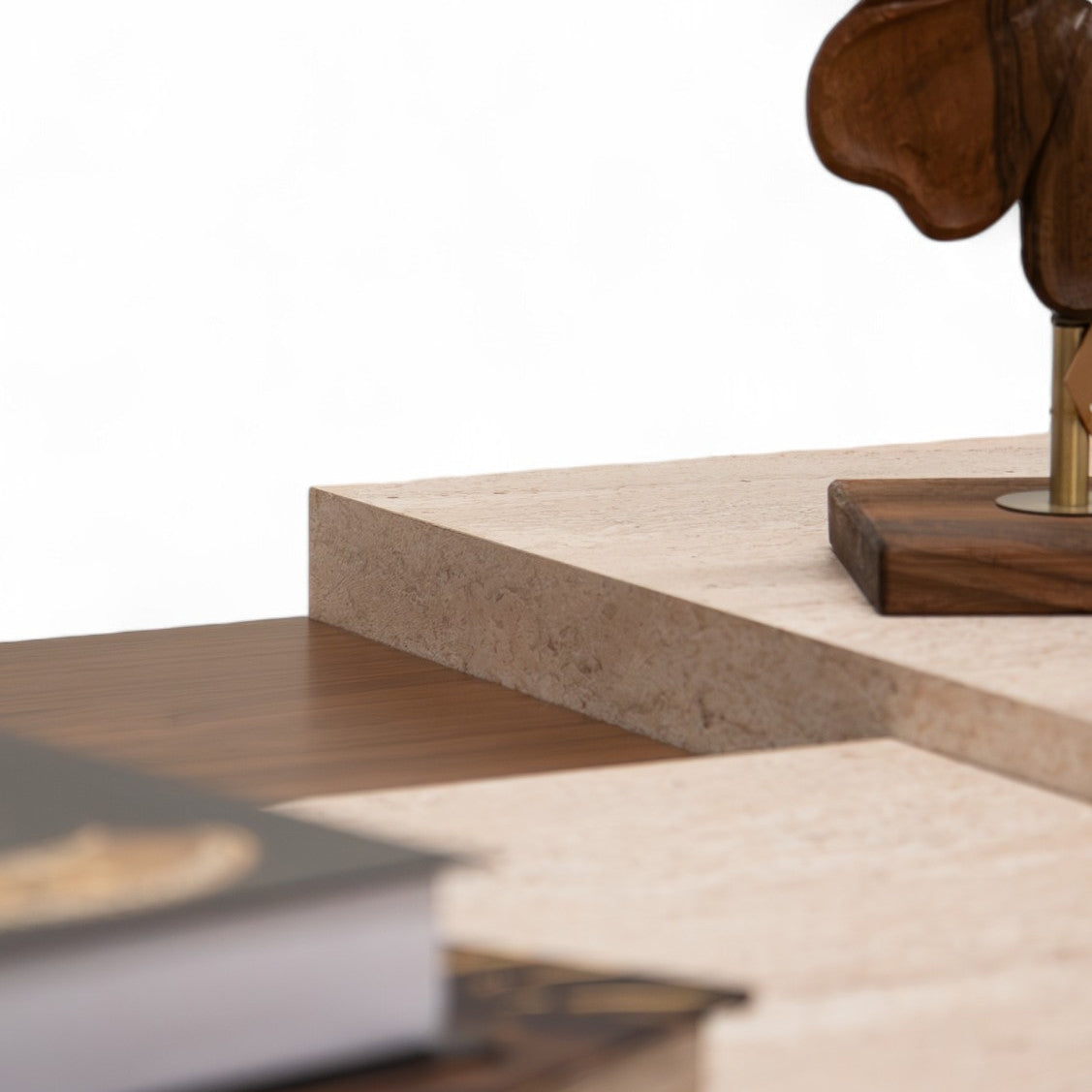 187 Walnut Travertine Coffee Table Set
