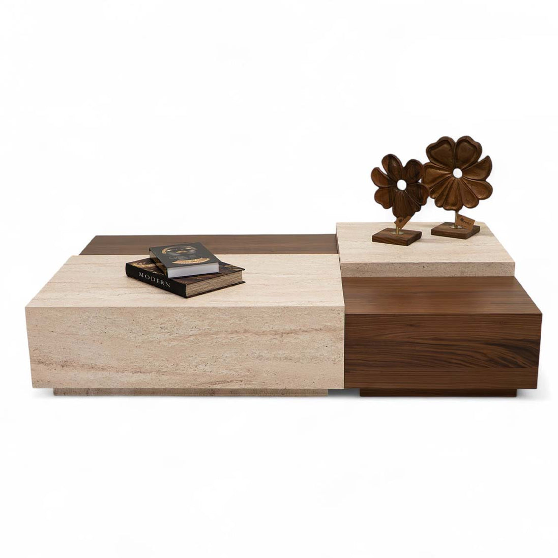 187 Walnut Travertine Coffee Table Set
