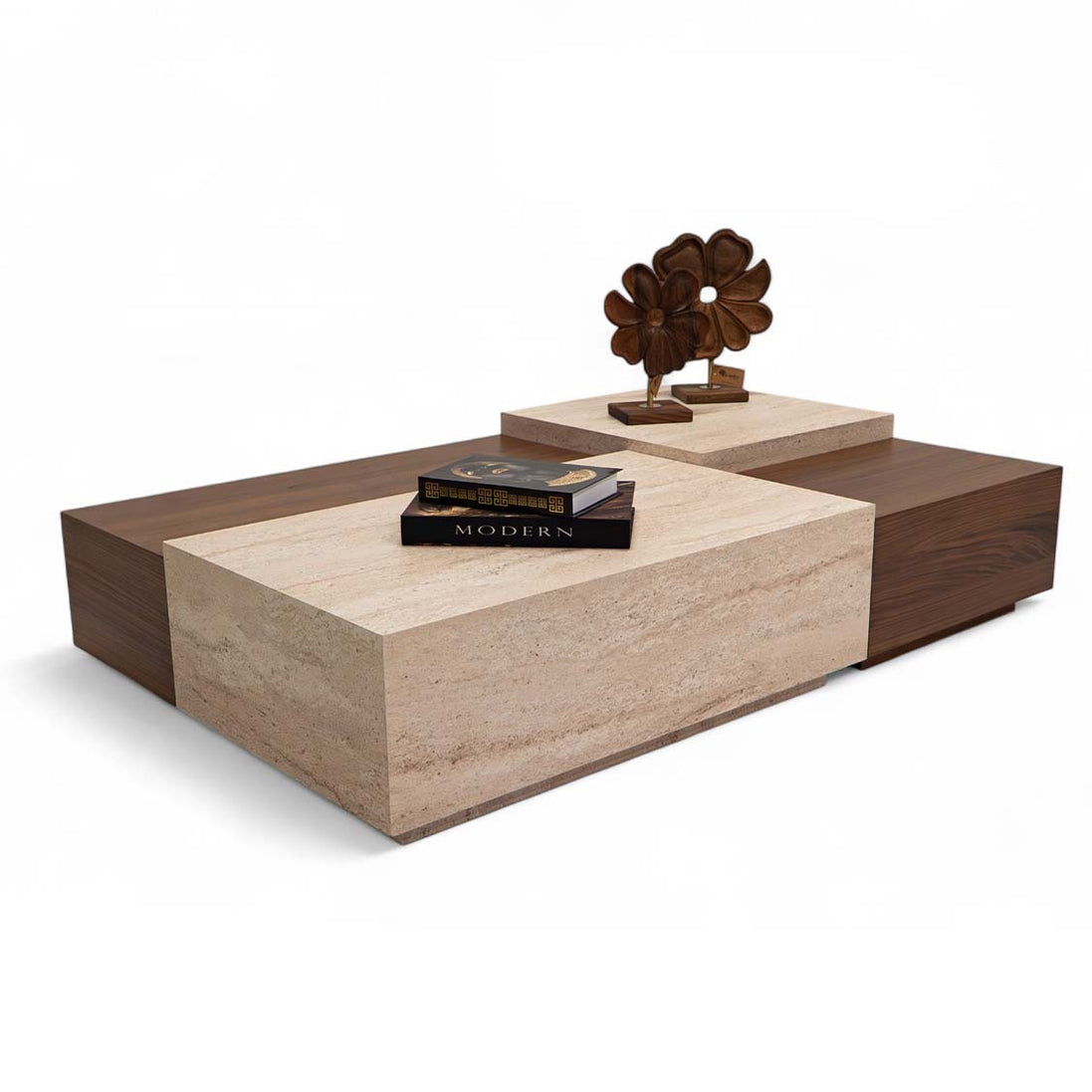 187 Walnut Travertine Coffee Table Set