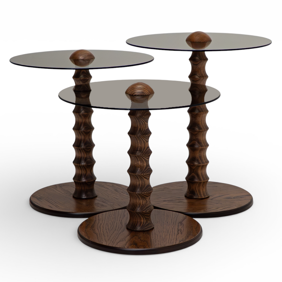 943 Walnut Bronze Glass Nesting Tables