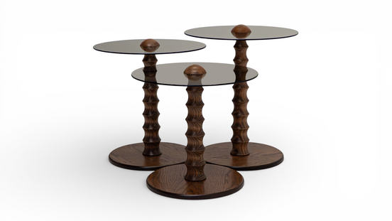 943 Walnut Bronze Glass Nesting Tables