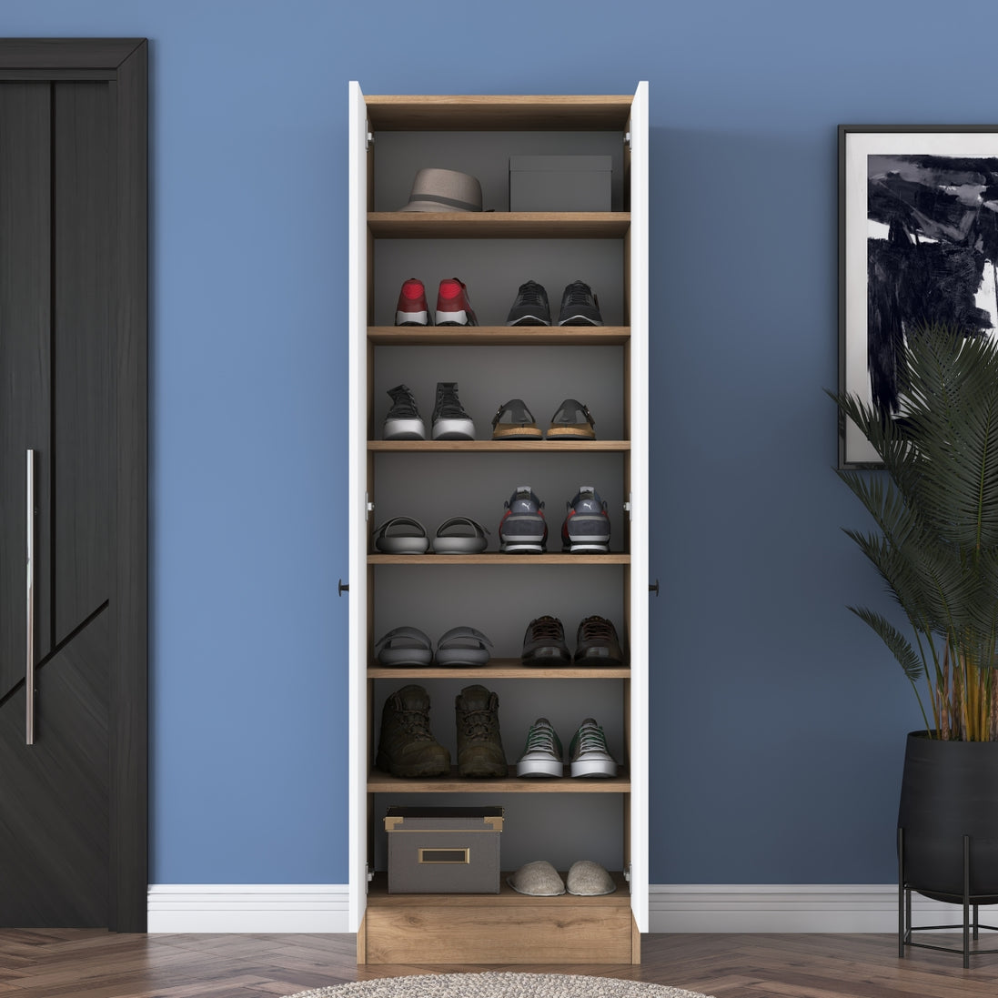 Elegance Tall Shoe Storage Cabinet White and Oak