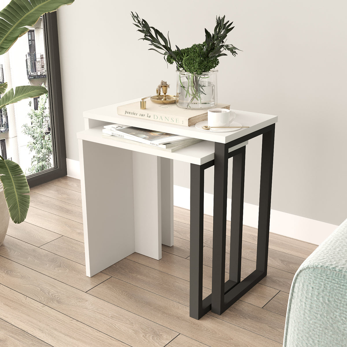 Lunara Edge Nesting Table 2 set White