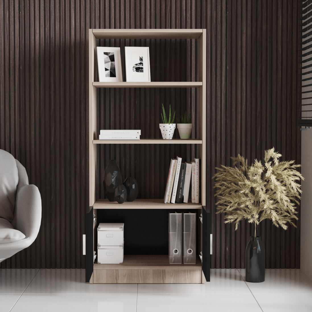 Valmere Book shelve file cabinet Tall Oak