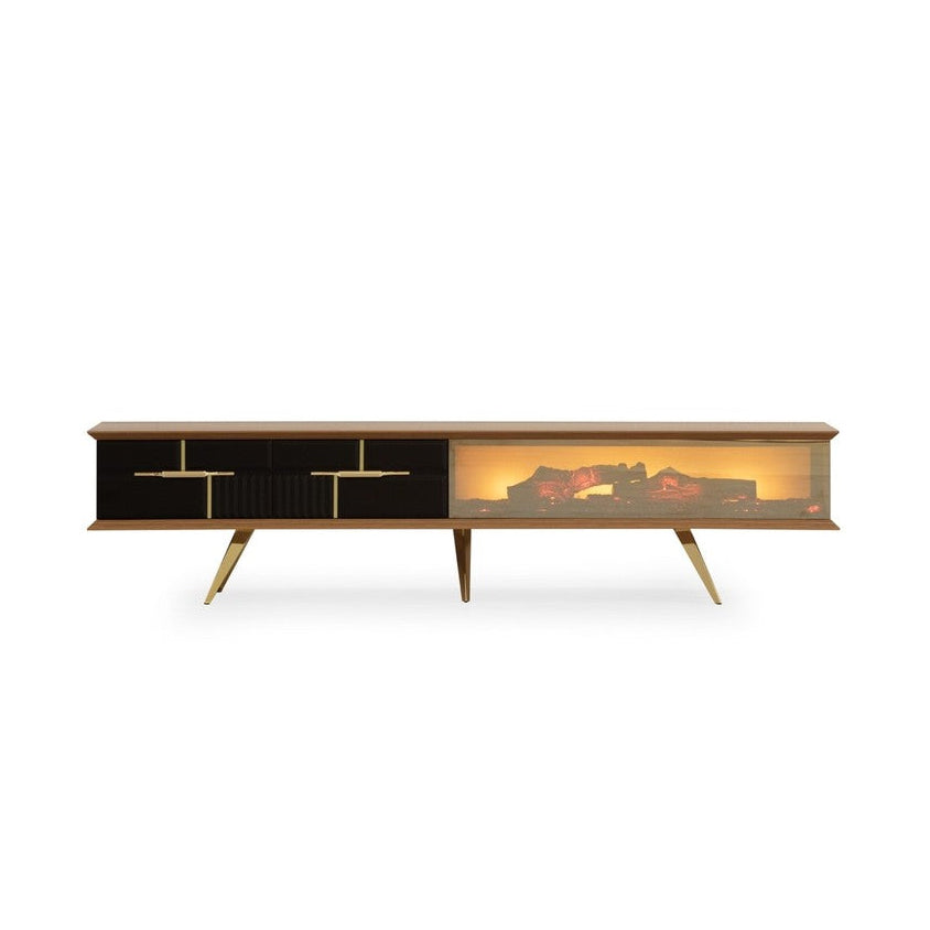 Tribe Wooden Fire Tv Unit Black 200cm