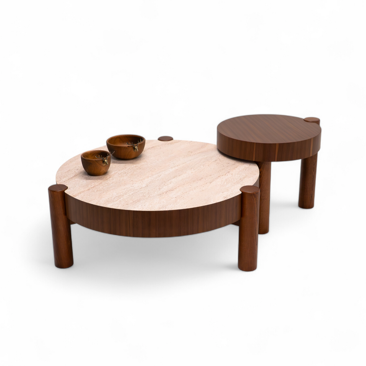 670 - 671 Coffee Table Set Walnut Travertine