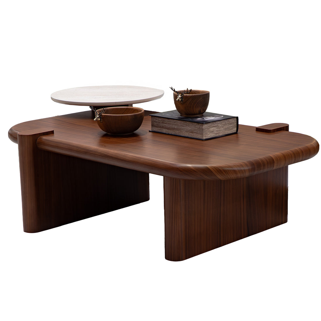 681 - 675 Coffee Table Set Walnut Travertine