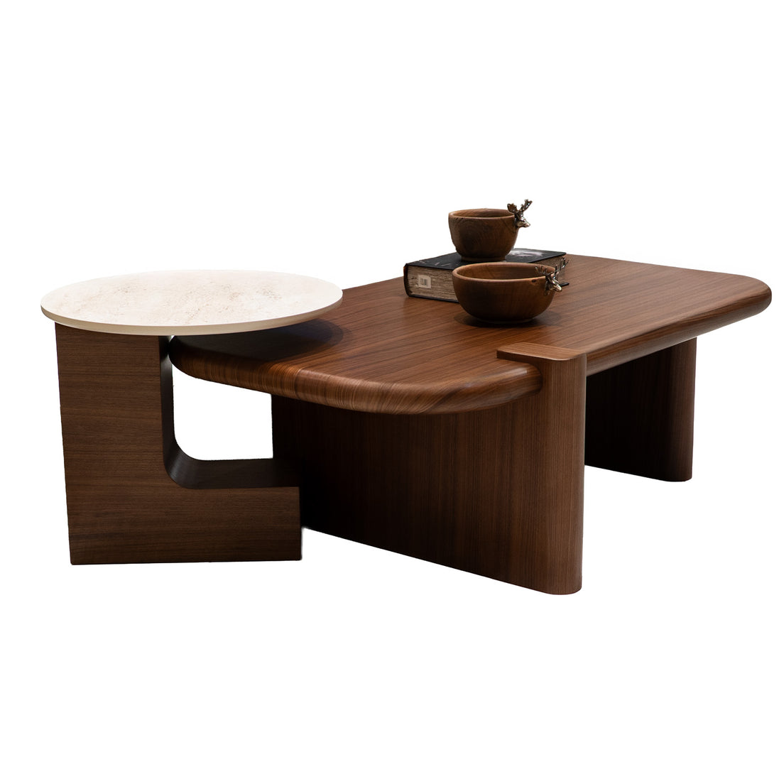 681 - 675 Coffee Table Set Walnut Travertine