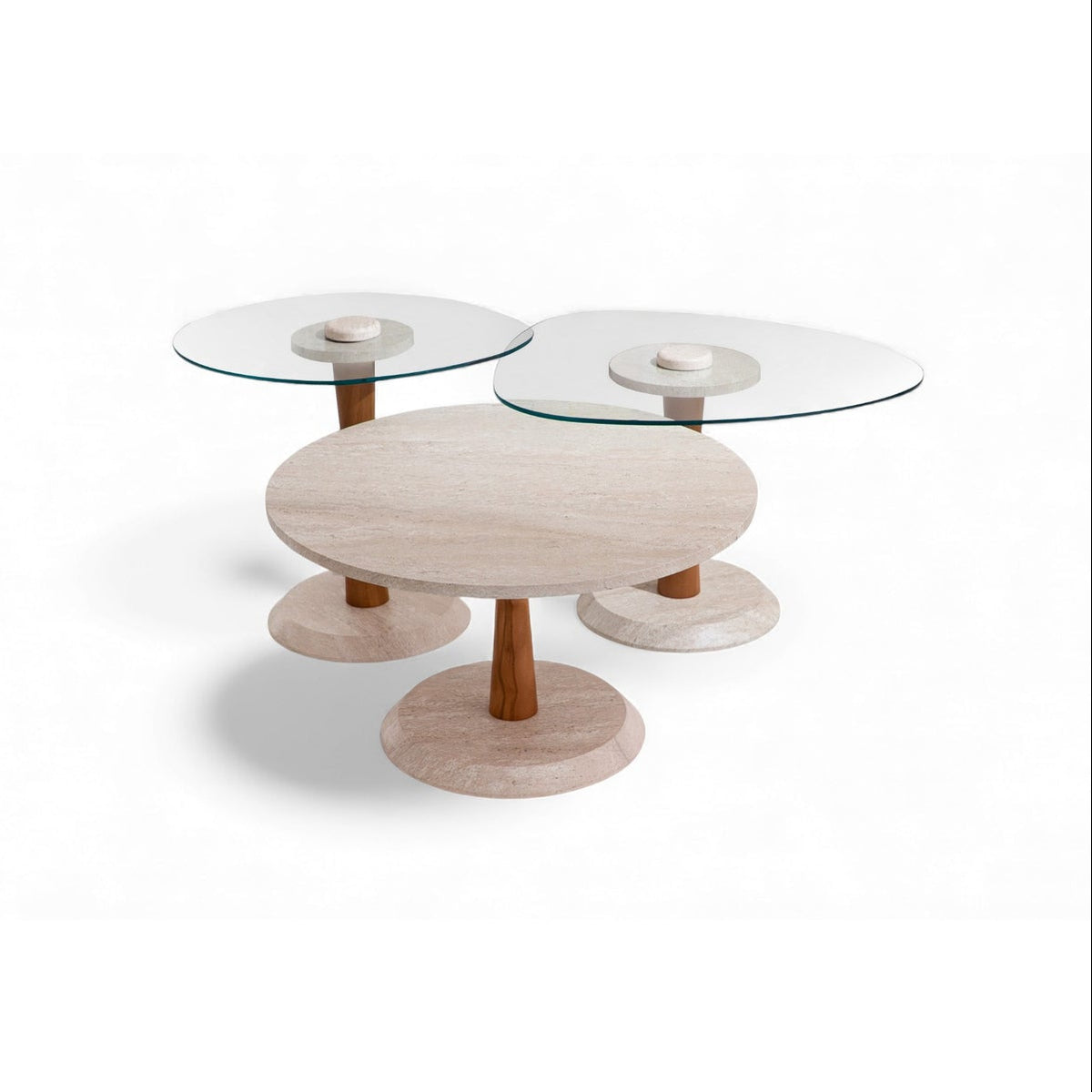 687 Travertine Walnut Coffee Table Set