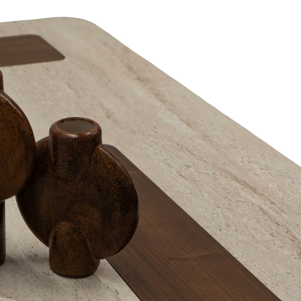690 - 691 Beige Travertine Walnut Coffee Table Set