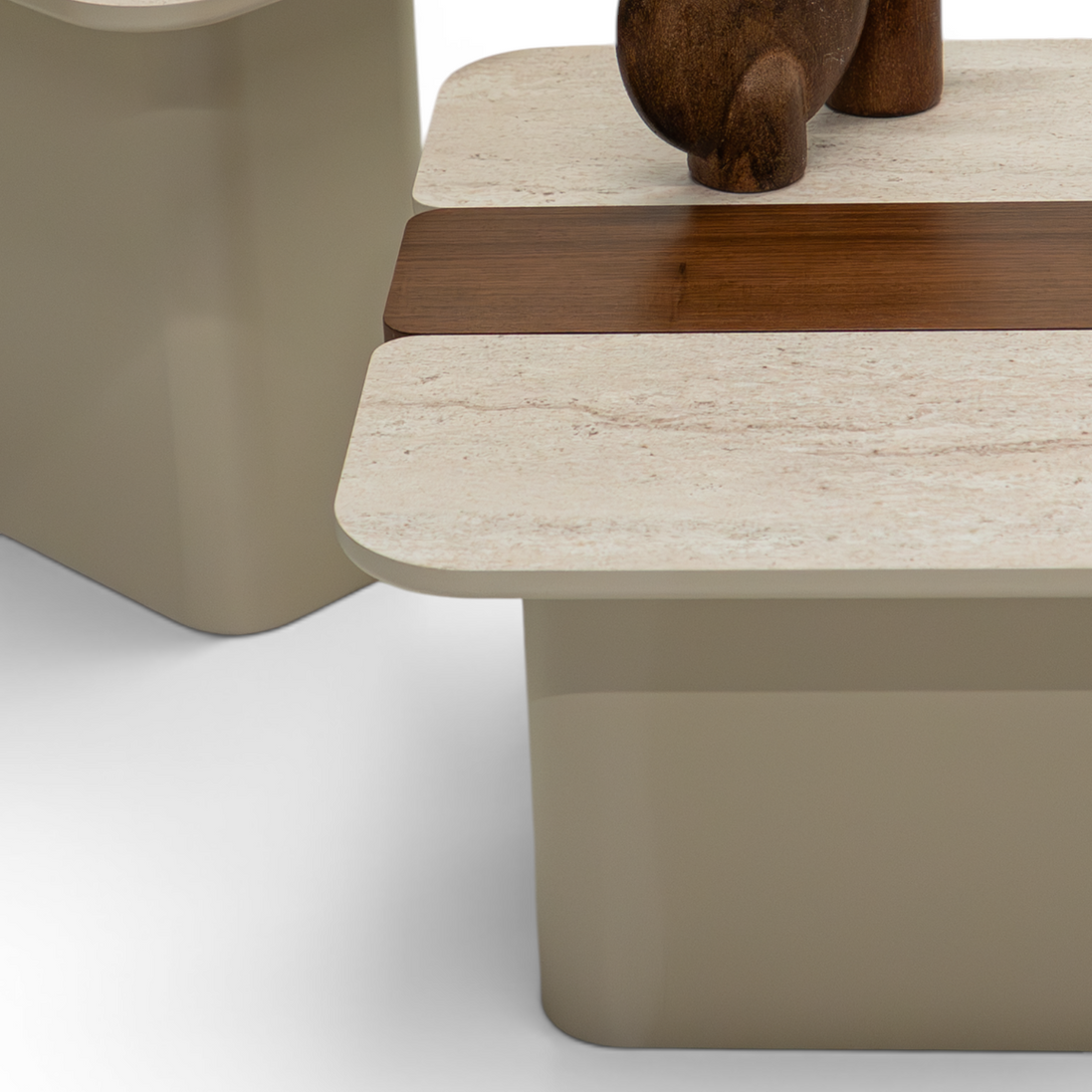 690 - 691 Beige Travertine Walnut Coffee Table Set