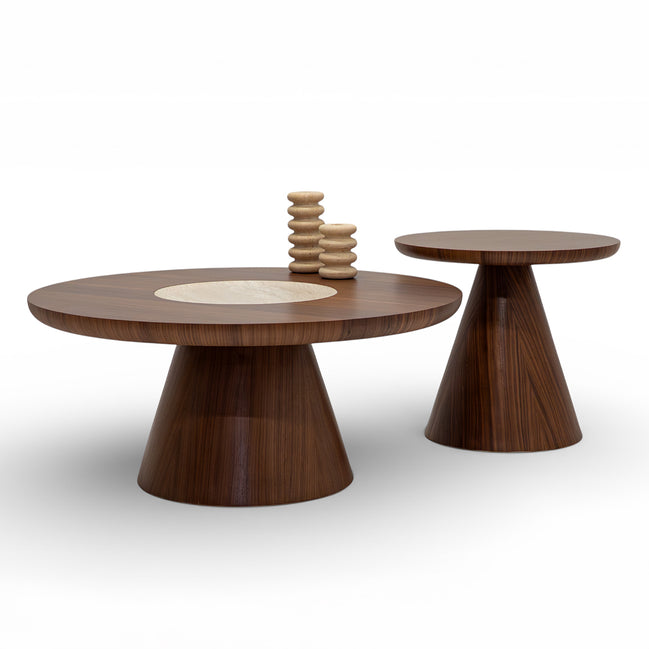 693 - 694 Coffee Table Set Walnut Travertine