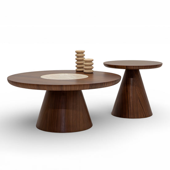 693 - 694 Coffee Table Set Walnut Travertine