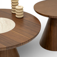 693 - 694 Coffee Table Set Walnut Travertine