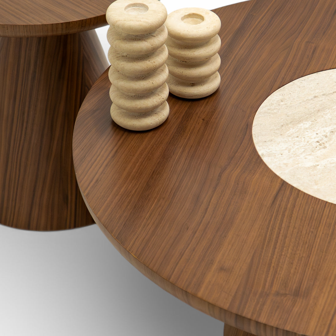 693 - 694 Coffee Table Set Walnut Travertine
