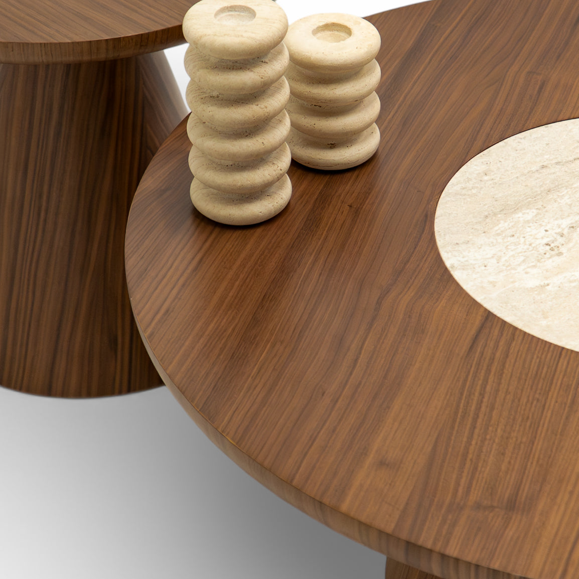 693 - 694 Coffee Table Set Walnut Travertine