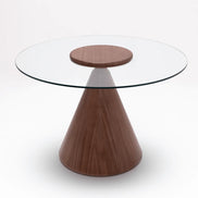 094 Round Walnut Glass Top Dining Table