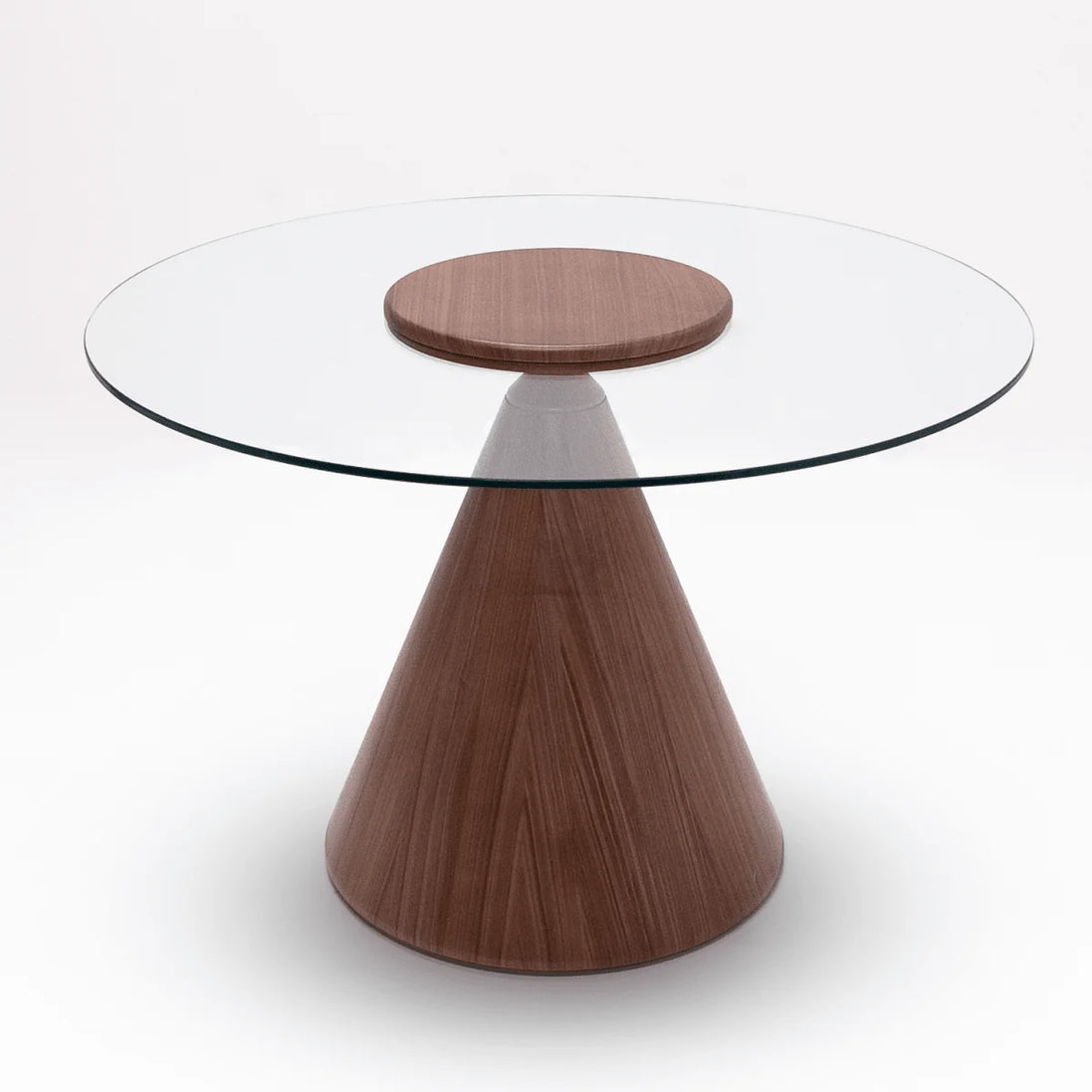 094 Round Walnut Glass Top Dining Table
