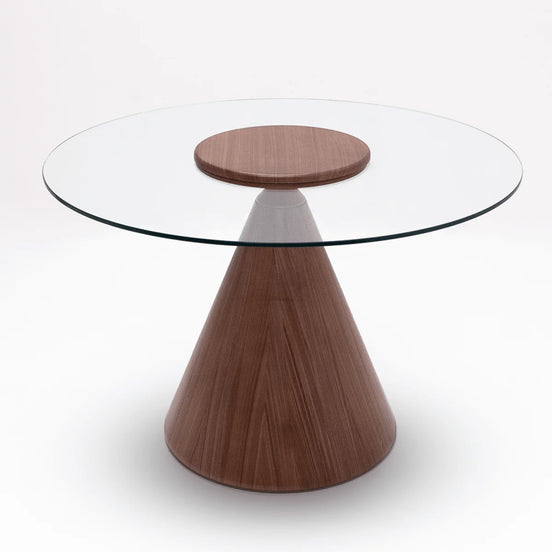 094 Round Walnut Glass Top Dining Table