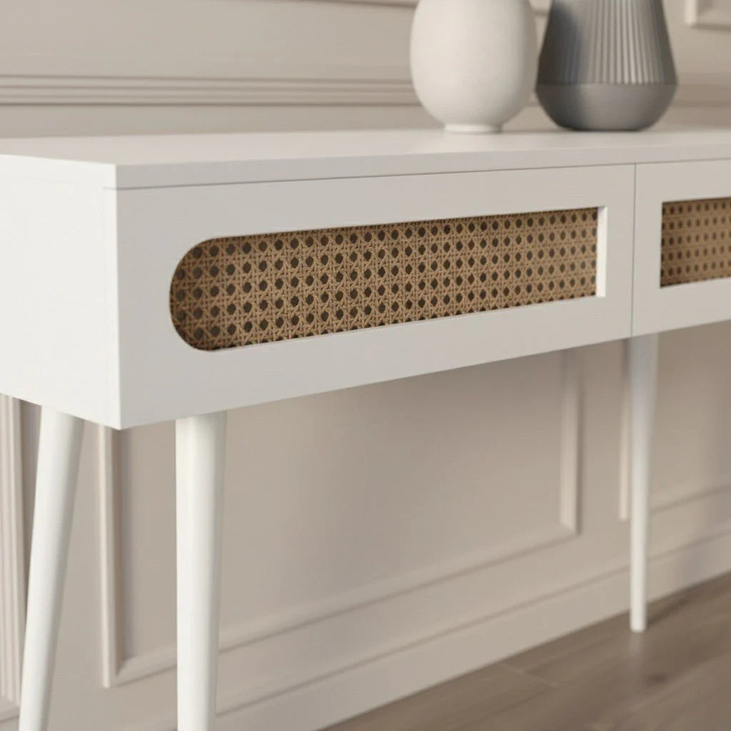 Claude Rattan Console Table White