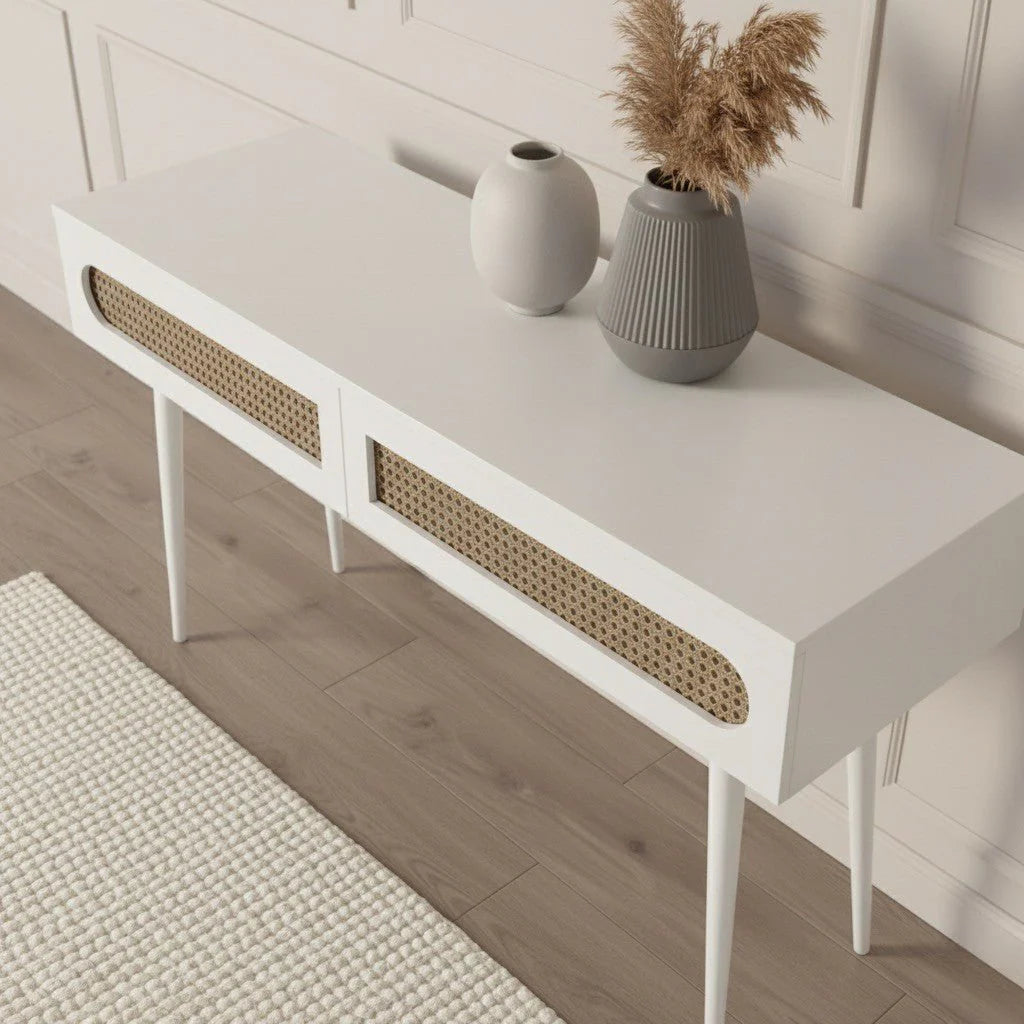 Claude Rattan Console Table White