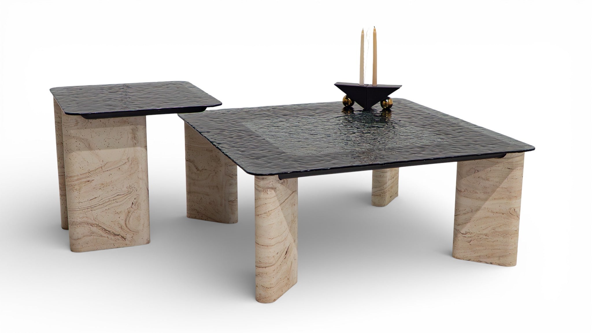 807 - 808 Travertine Smoked Coffee Table Set
