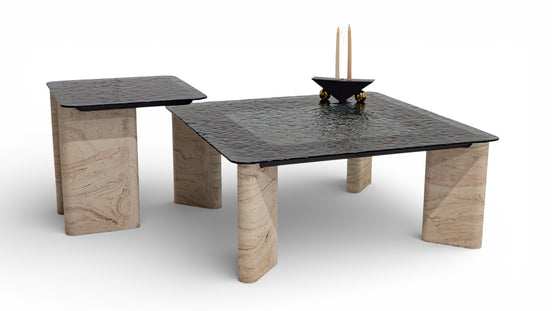 807 - 808 Travertine Smoked Coffee Table Set