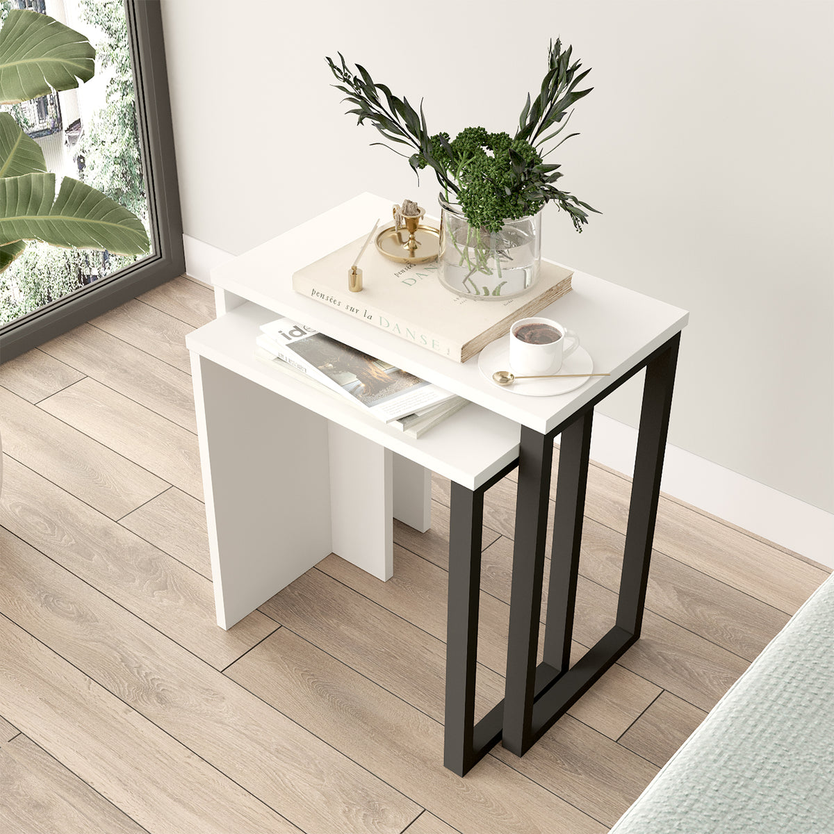 Lunara Edge Nesting Table 2 set White