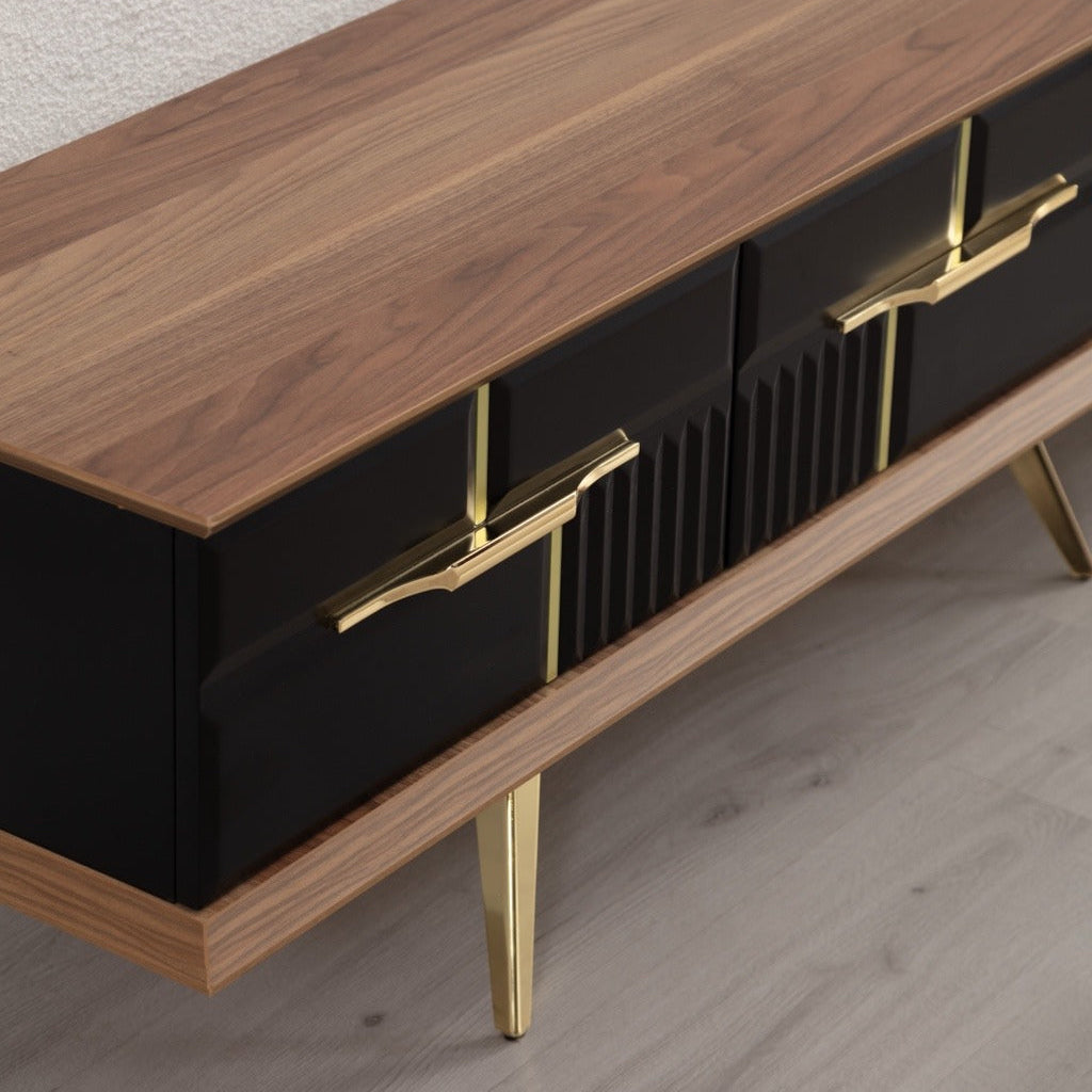 Tribe Wooden Fire Tv Unit Black 200cm