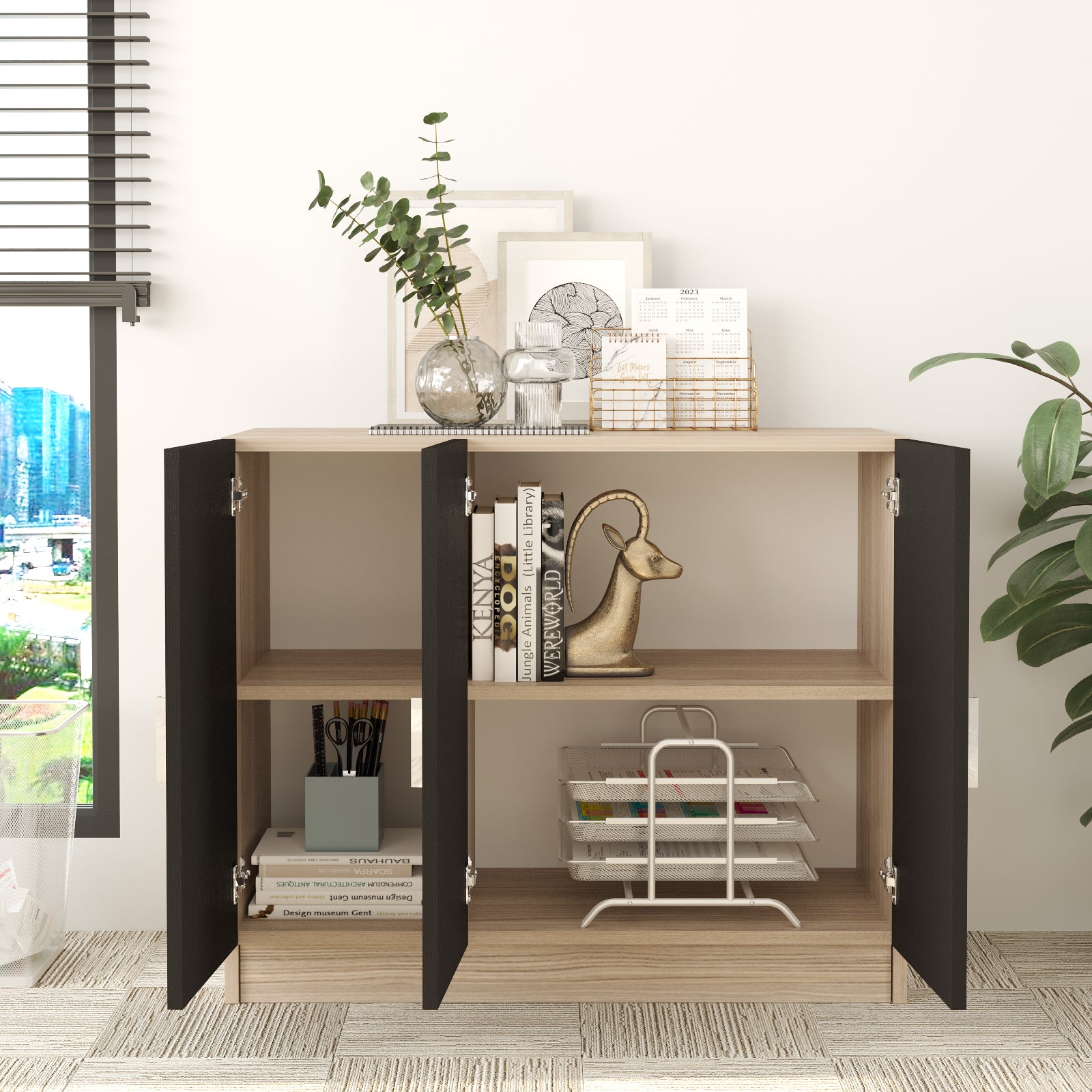 Valmere Book shelve file cabinet Wide Oak