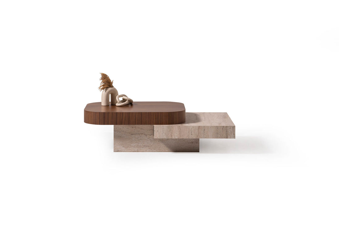 908 Travertine Walnut Coffee Table