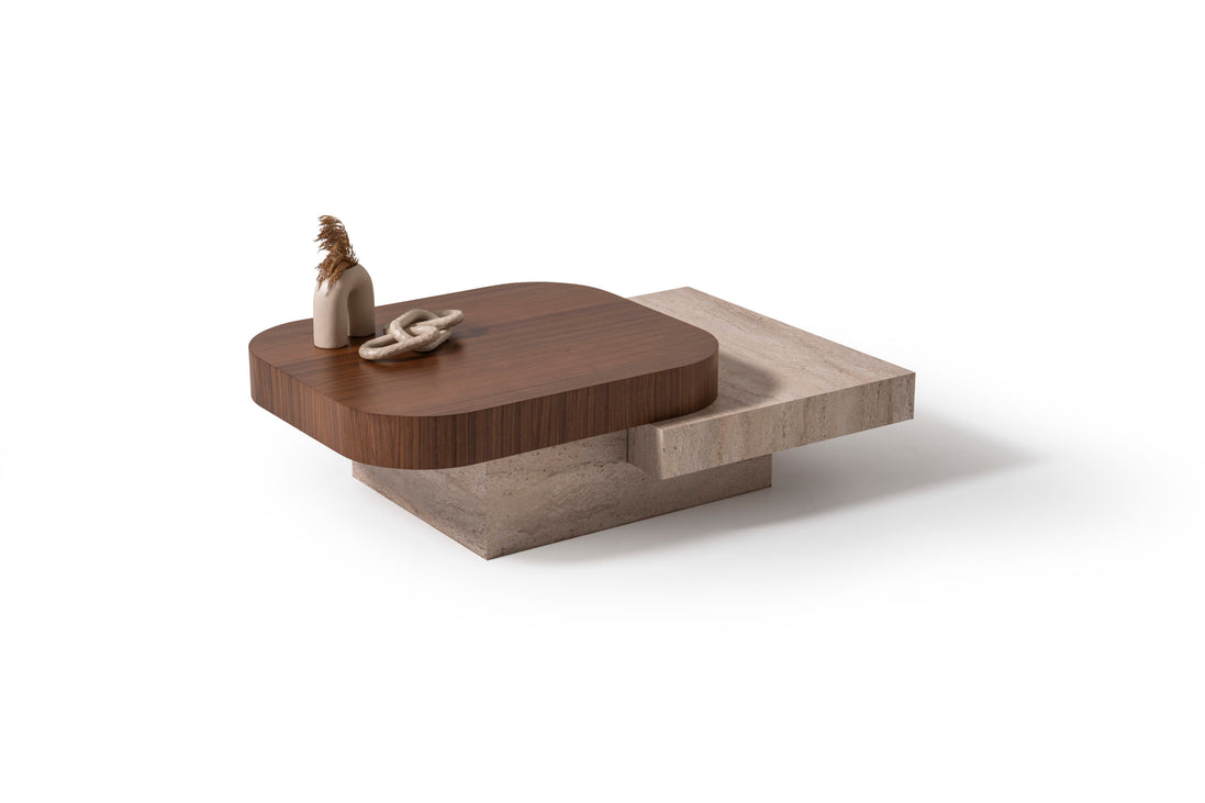 908 Travertine Walnut Coffee Table