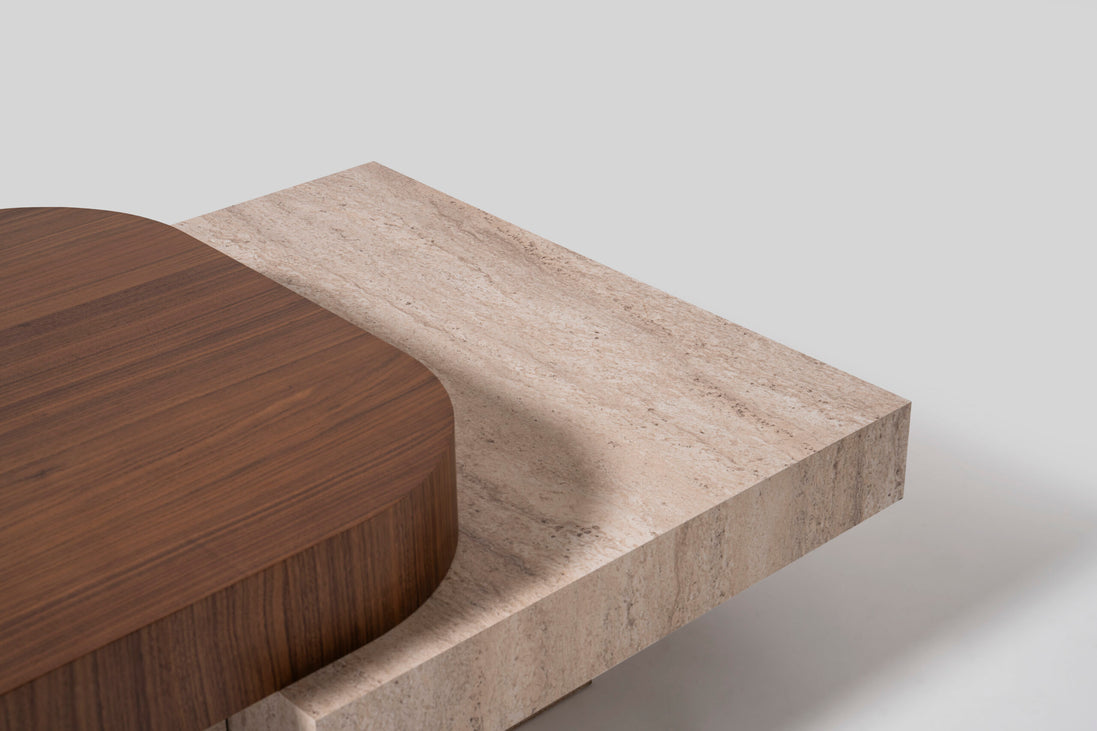 908 Travertine Walnut Coffee Table