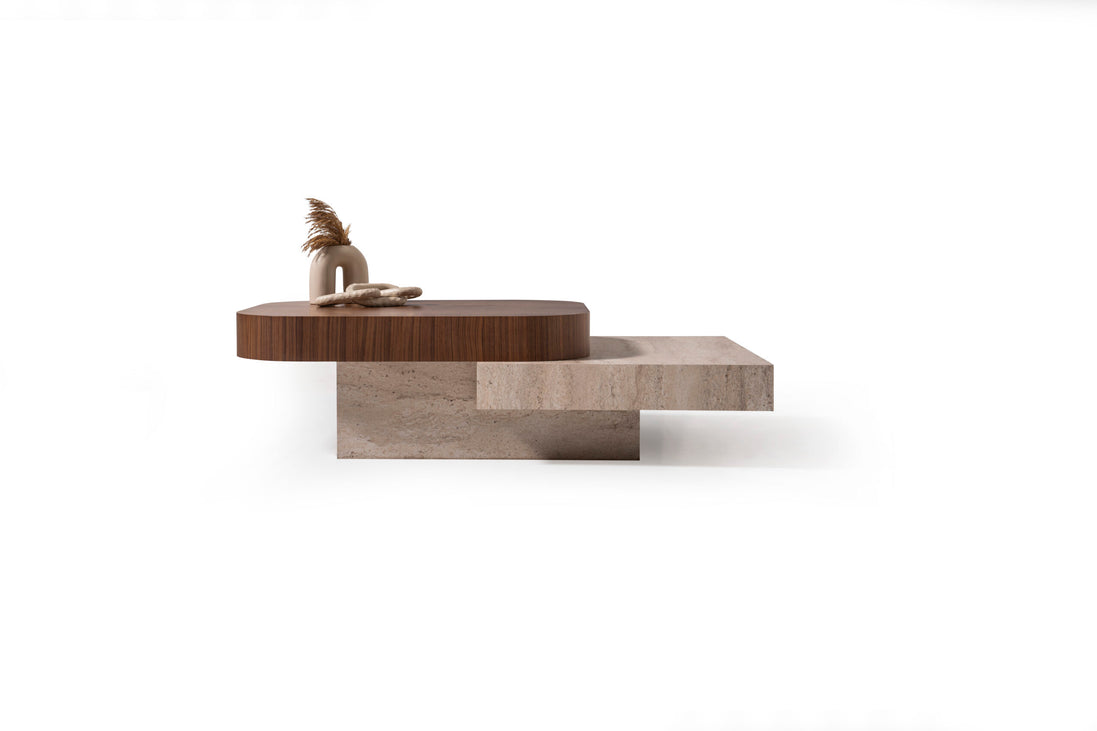 908 Travertine Walnut Coffee Table