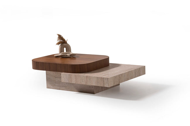 908 Travertine Walnut Coffee Table