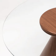 094 Round Walnut Glass Top Dining Table