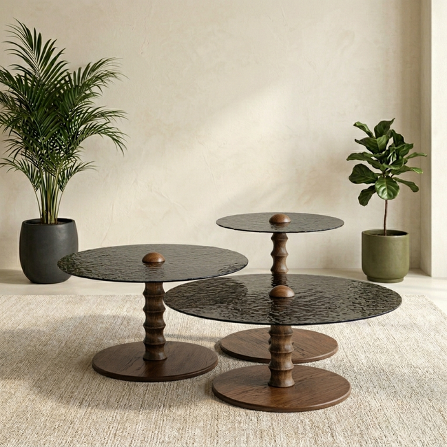 941 Walnut Bronze Fusion Glass Coffee Table