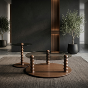 942 - 943 Walnut Bronze Glass Coffee Table Set