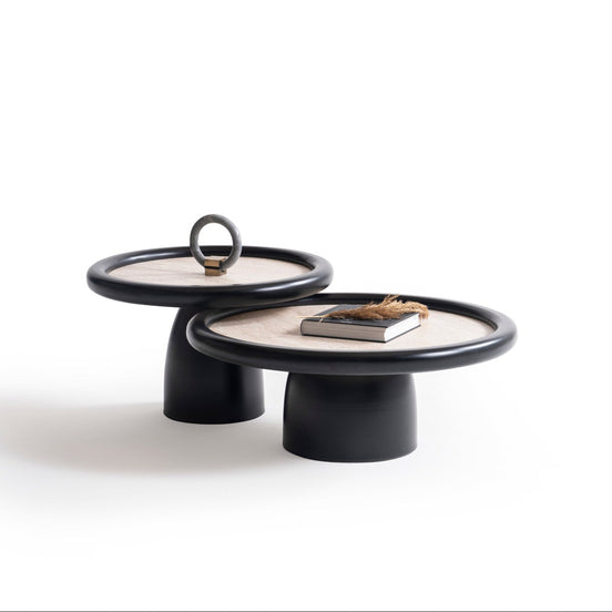 Intense Black Travertine Coffee Table Set