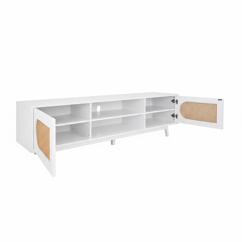 Claude Rattan Tv Unit White 200cm