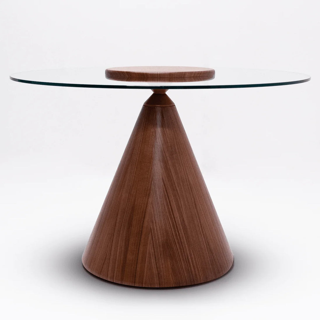094 Round Walnut Glass Top Dining Table