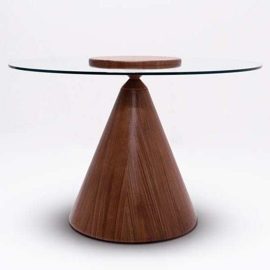 094 Round Walnut Glass Top Dining Table