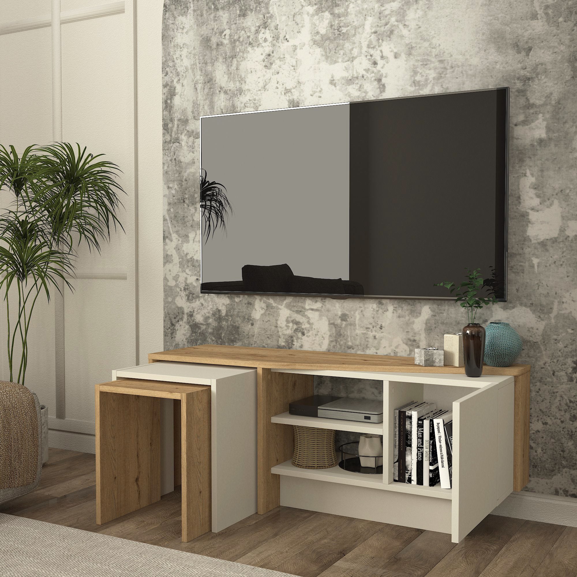 Rodega TV Stand with Nesting Table