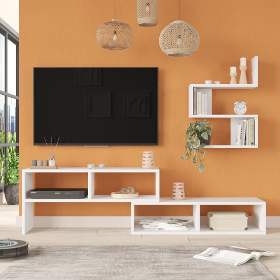 Veloura TV Unit with Wall Shelves White
