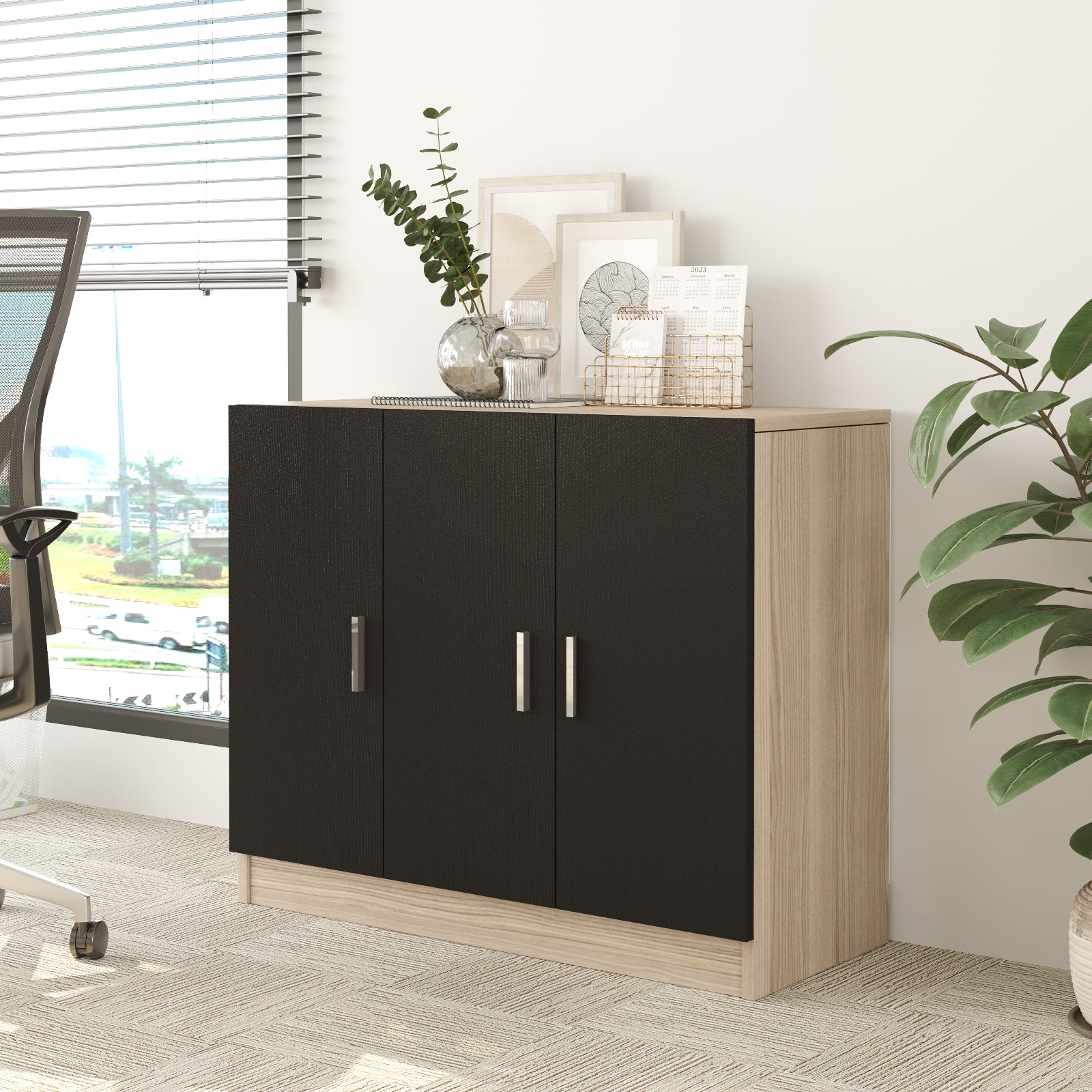 Valmere Book shelve file cabinet Wide Oak