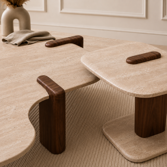 Craft Coffee Table Set Travertine